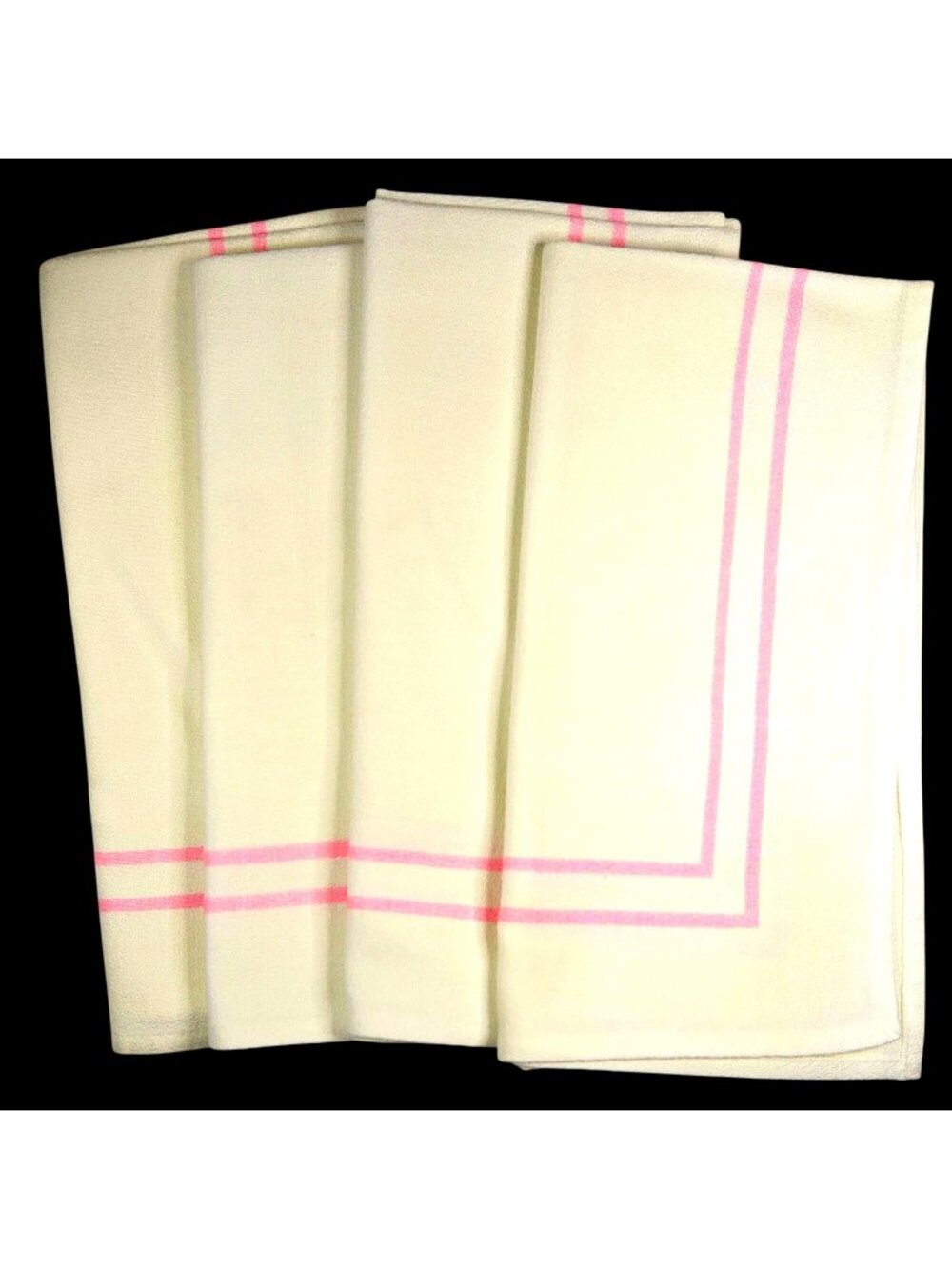 Vintage Formal Dinner Napkins, White with Pink Double Border, Set of 4